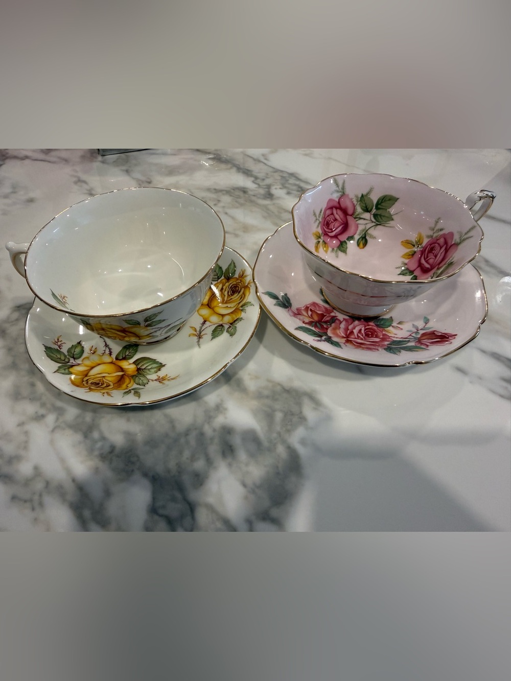 Vintage Paragon cabbage pink rose and Adderly teacups